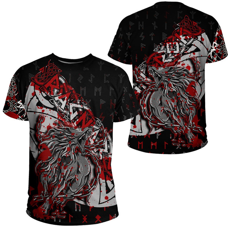 Fenrir Ragnarok Blood Style TShirt Viking T Shirt For Men Women