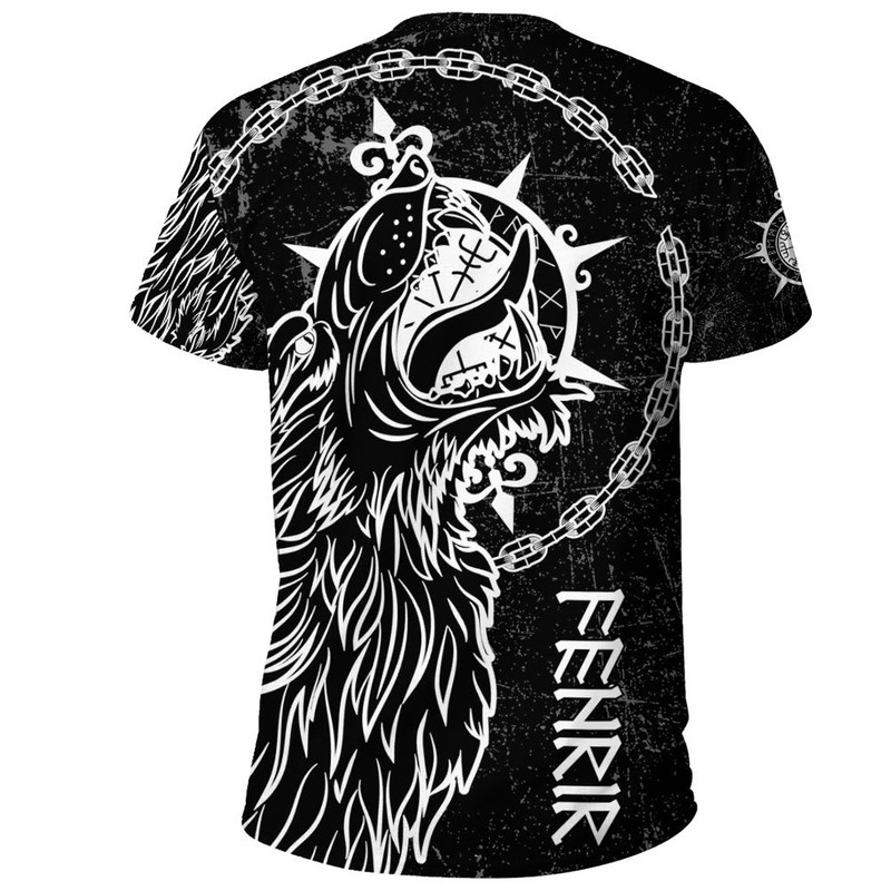 Wolf Fenrir To Old Norse Mythology On White Brush Style TShirt Viking T Shirt For Men Women