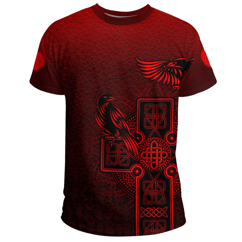 Hugin and Munin Red Leather Background TShirt Viking T Shirt For Men Women