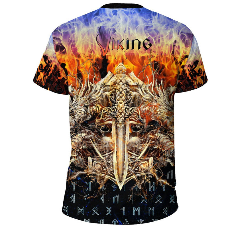 Viking Valkyrie Warrirors Valknut Fire Gradiant Norse God of Thunder TShirt Viking T Shirt For M
