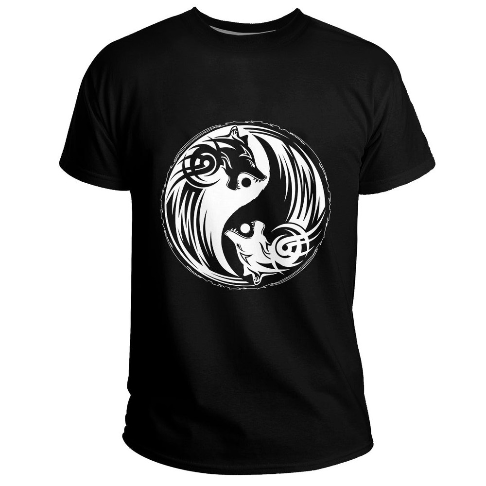 Custom Yin And Yang Wolf Swallowing Of The Sun Basic TShirt Viking T Shirt For Men Women