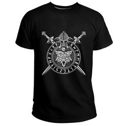 custom wolf symbol of grunge style basic t-shirt, viking t shirt for men women