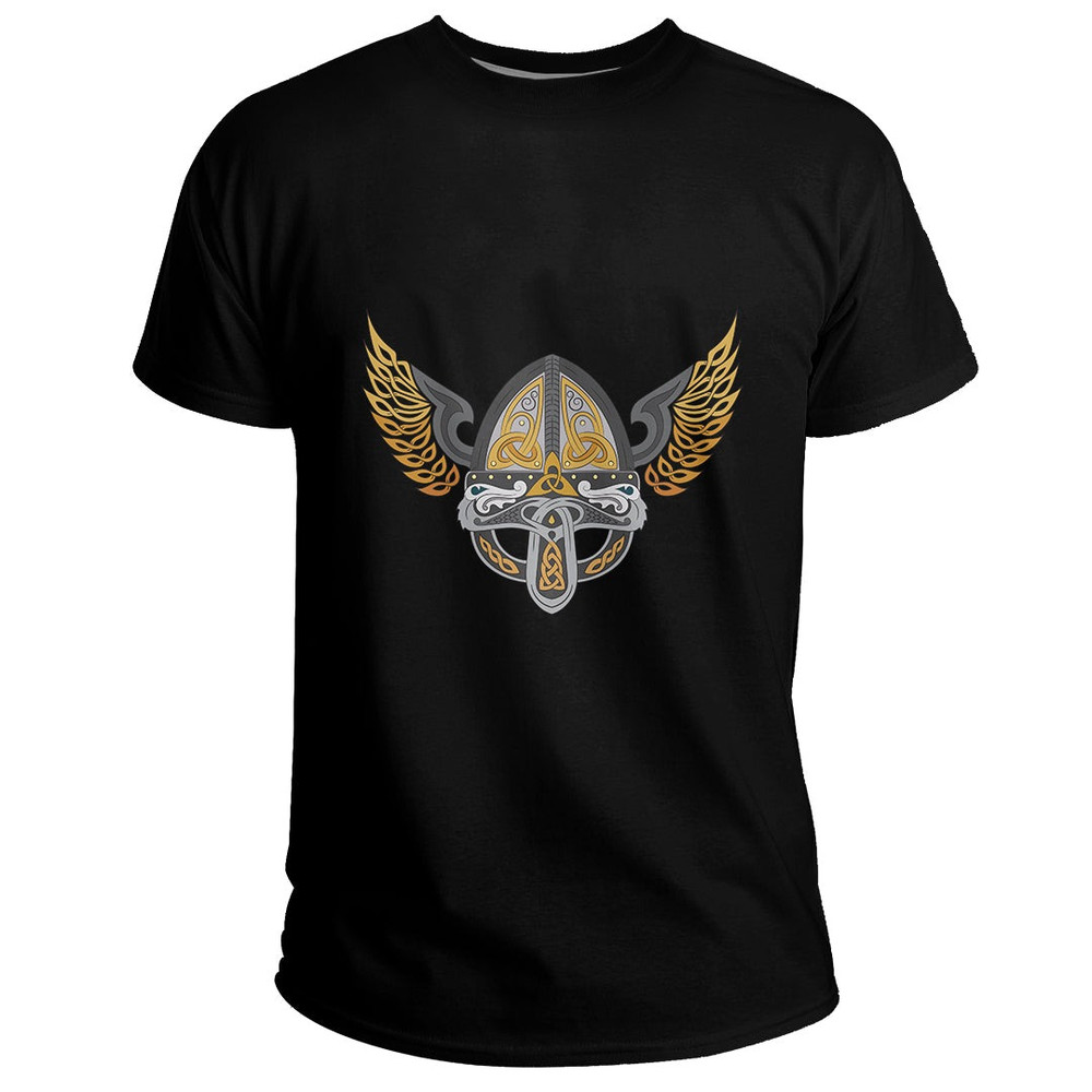 Custom Winged Helmet With Scandinavian Pattern Basic TShirt Viking T Shirt For Men Women