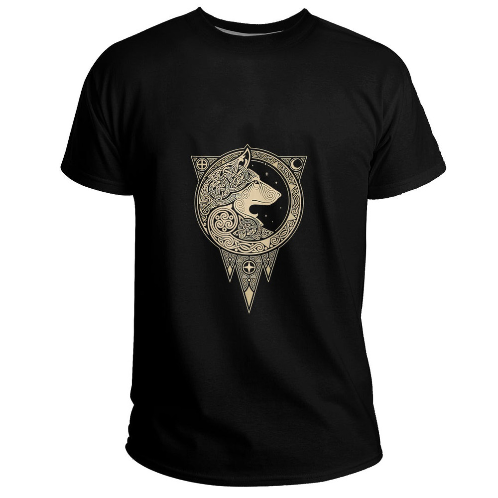 Custom Vintage Vikings Celtic Mythology Fenrir Wolf Runes Basic TShirt Viking T Shirt For Men Wome