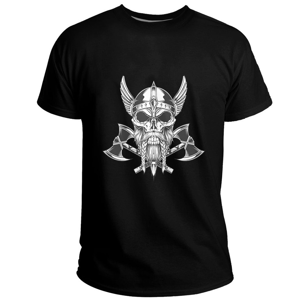 Custom Vintage Skull And Axe Wing Monochrome Basic TShirt Viking T Shirt For Men Women