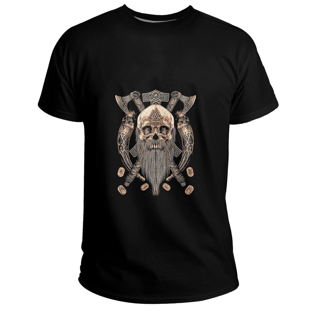 Custom Vikings Skull Beard Runes Axe Basic TShirt Viking T Shirt For Men Women