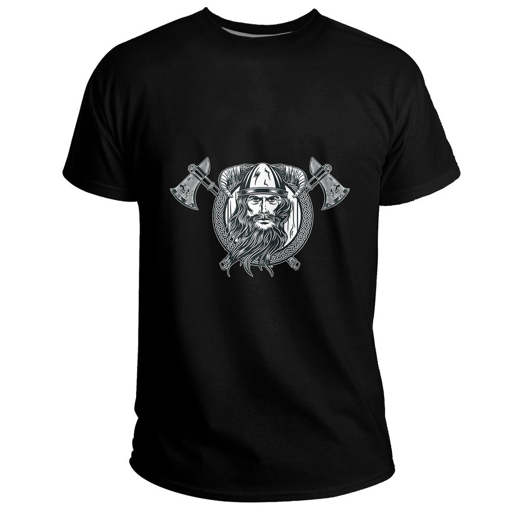 Custom Vikings Head In Horned Helmet Axes Basic TShirt Viking T Shirt For Men Women