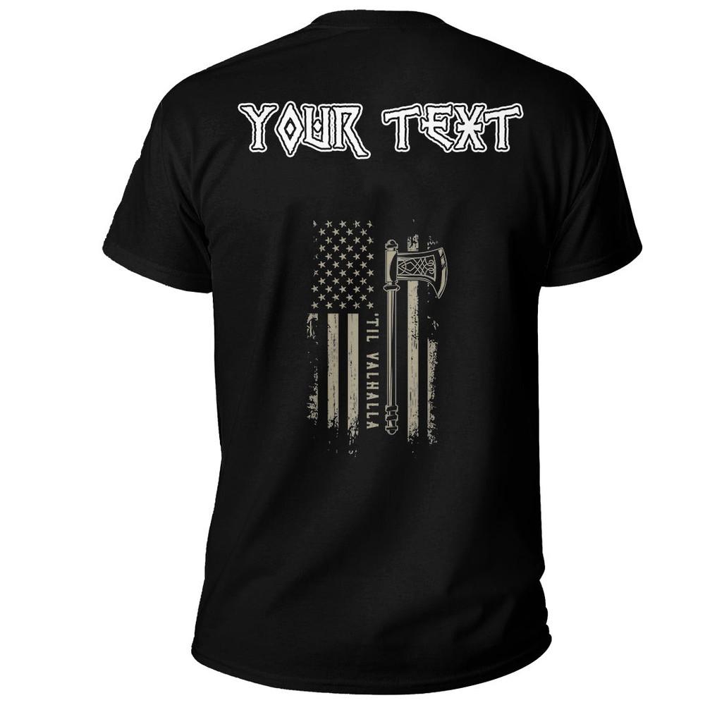 Custom Til Valhalla Patriotic Viking US Flag Basic TShirt Viking T Shirt For Men Women