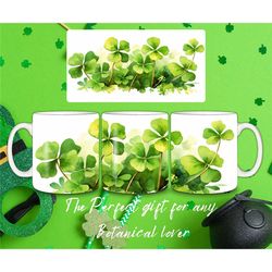 clover mug, 4 leaf clover mug, lucky charm, luck, floral, flowers, garden lovers, water colour, gift idea, beautiful, ce
