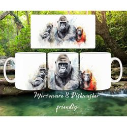 gorilla mug silver back mug baby gorilla gift cute animal lover gift idea watercolor gorilla wall art ape mug gorilla lo