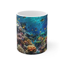 sea life mug, under the ocean mug, sea lover mug, aquatic mug, fish mug, gift idea, ceramic mug 11oz
