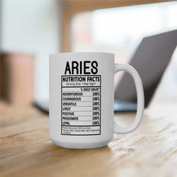 aries coffee mug, aries nutrition facts, aries traits, zodiac birthday gift for her, horoscope ceramic mug