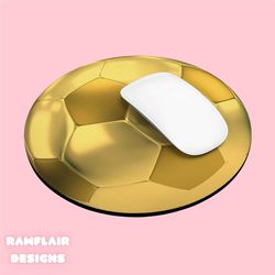 golden soccer ball mouse pad, funny round mousepad, meme desk decor, funny gaming mouse pad, unique desk mat