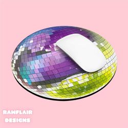 groovy disco ball mouse pad, funny round mousepad, meme desk decor, funny gaming mouse pad, unique desk mat