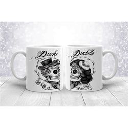 dude dudette mugs - set of 2 mugs, personalized mug, custom mug, couple mug, valentine's day gift, anniversary gift, hal