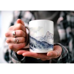 alps mountain range coffee mug | nature inspired | outdoor design | watercolor mountain scene | dad gift | hiker gift |