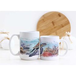 sea turtle coffee mug | aquarium mug | marine life | sea life | beautiful watercolor design | nature inspired | ocean an