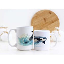 orca coffee mug | aquarium mug | marine life | sea life | beautiful watercolor design | nature inspired | fish and ocean