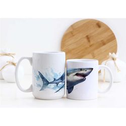 shark coffee mug | aquarium mug | marine life | sea life | beautiful watercolor design | nature inspired | fisherman gif