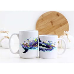 orca coffee mug | aquarium mug | marine life | sea life | beautiful watercolor design | nature inspired | fish and ocean