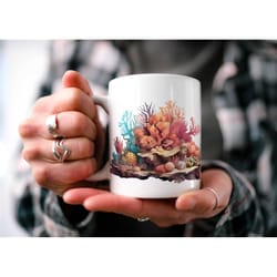 coral reef coffee mug | aquarium mug | marine life | sea life | beautiful watercolor design | nature inspired | fish and