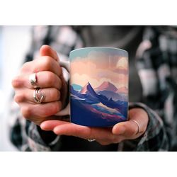 mountain valley coffee mug | camping mug | travel adventure design | watercolor mountain scene | dad gift | hiker gift |
