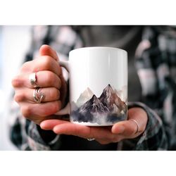 snowcapped mountains coffee mug | camping mug | travel adventure design | watercolor mountain scene | dad gift | hiker g