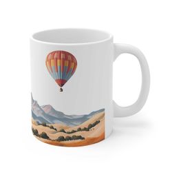 Hot Air Balloon Mountain Mug | Nature Inspired | Outdoor Design | Watercolor Mountain Scene | Dad Gift | Gift for Nature