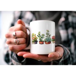 succulent botanical garden mug | boho cottagecore plants | beautiful watercolor design | nature inspired | plant gift |