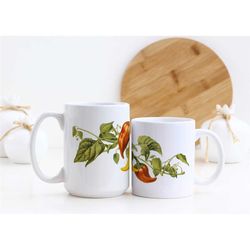 hot peppers botanical garden mug | boho cottagecore mug | beautiful watercolor design | nature inspired | teacher gift |