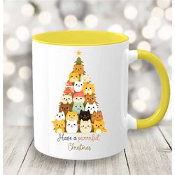 cat mug cat christmas tree coffee and tea mug cat lovers gift for her funny cat cup cute kawaii cat cool art crazy cat l