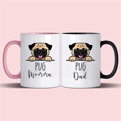 pug dog mum and dad mug gift set 11oz
