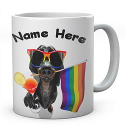 dachshund sausage dog, rainbow funny lgbtq mugs, novelty lgbt mug, gay lesbian gifts, coffee tea cup, gifts for her