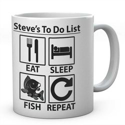 eat sleep fish repeat carp fishing personalised mug novelty coffee tea ceramic mug present fishing gift idea secret sant