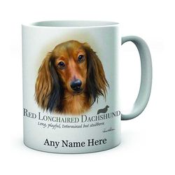 personalised red longhaired dachshund dog image on ceramic tea/coffee mug ideal gift