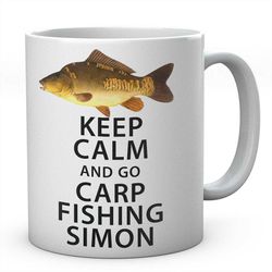 keep calm and go carp fishing personalised mug novelty coffee tea ceramic mug present fishing gift idea secret santa