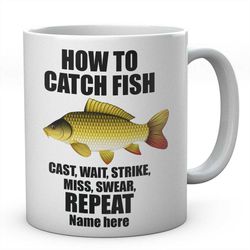 how to catch fish personalised mug novelty common carp coffee tea ceramic mug present fishing gift idea secret santa
