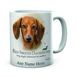 personalised red smooth dachshund dog image on ceramic tea/coffee mug ideal gift