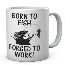 born to fish forced to work barbel fishing mug novelty coffee tea ceramic mug present fishing gift idea secret santa