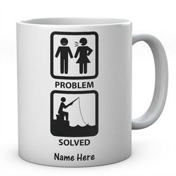 problem solved fishing personalised mug novelty coffee tea ceramic mug present fishing gift idea secret santa