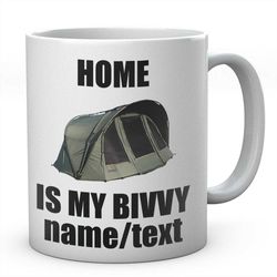 home is my bivvy personalised mug novelty coffee tea ceramic mug present fishing gift idea secret santa