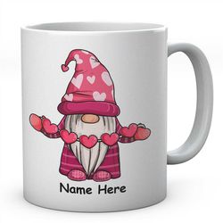 gnome with pink hearts, personalised gift cup gonk valentines gift for him or her love you gift for him gift for her
