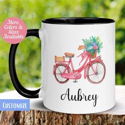 bike mug, bicycle gifts, gift for cyclist, personalized bike mug, cycling coffee mug, vintage mug, floral bicycle gift,