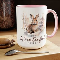 winter woodland 15oz accent mug, cute aesthetic holiday coffee mug, nature watercolor tea cup, snow animal forest mug, c