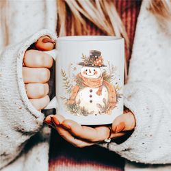 cottagecore winter snowman mug, christmas coffee mug, snowman watercolor tea cup, cute aesthetic xmas mug, secret santa