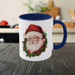 vintage santa mug, retro christmas coffee mug, winter holiday tea cup, christmas gift