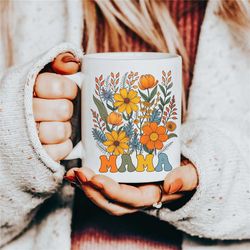 cottagecore flower mama mug, boho floral coffee mug for mom, nature botanical garden tea cup, gift for mom