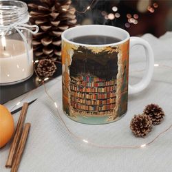 3d book coffee mug, 3d bookshelf mug, 3d mug, 11oz mug, book lover mug coffee mug