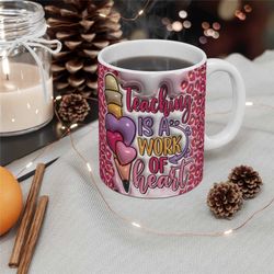 3d teacher inflated coffee mug, 11oz mug, 3d puff teacher mug, 3d leopard mug, 11oz mug, teacher gift