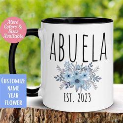 abuela mug, flower name mug, custom name mug, name coffee mug, personalized mug, flower mug, floral tea cup, gift for sp